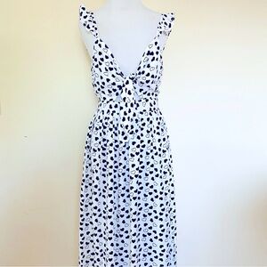 Topshop Heartstring Maxi Dress Tie Knot Cut Out Ruffle Black White Size 4 Ruffle